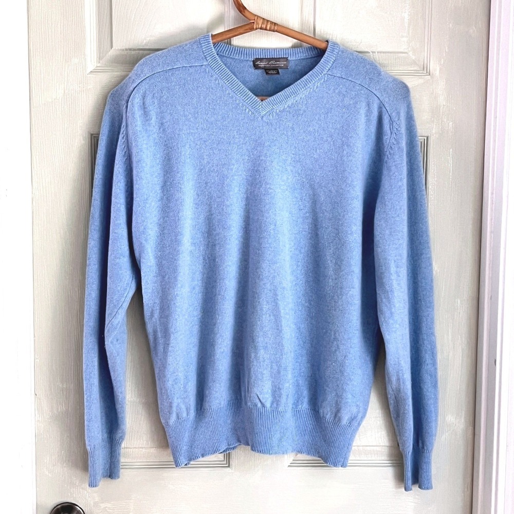 Daniel Cremieux Sweater XL Mens 100% Cashmere V-Neck Light Blue Luxury Knitwear